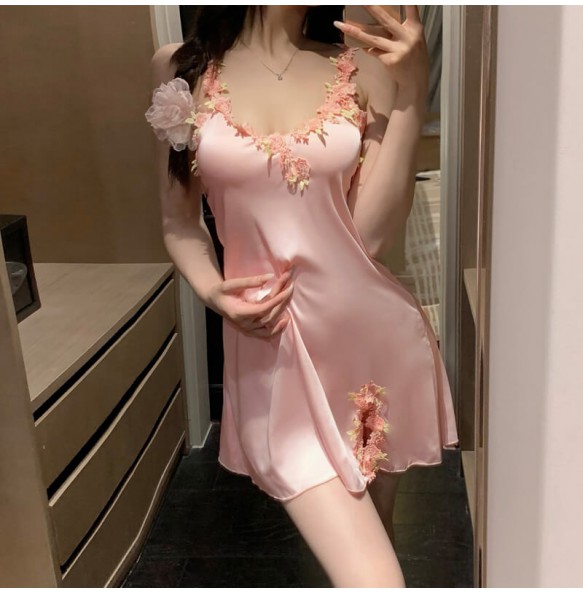 FEE ET MOI - Sexy Embroidered Slip Nightdress (Pink)